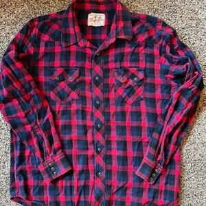 Wrangle shirt, men's flannel plaid red and blue, men's size XL